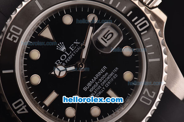 Rolex Submariner Asia 2813 Automatic Steel Case Black Ceramic Bezel with Black Dial and Black Rubber Strap - ETA Coating - Click Image to Close
